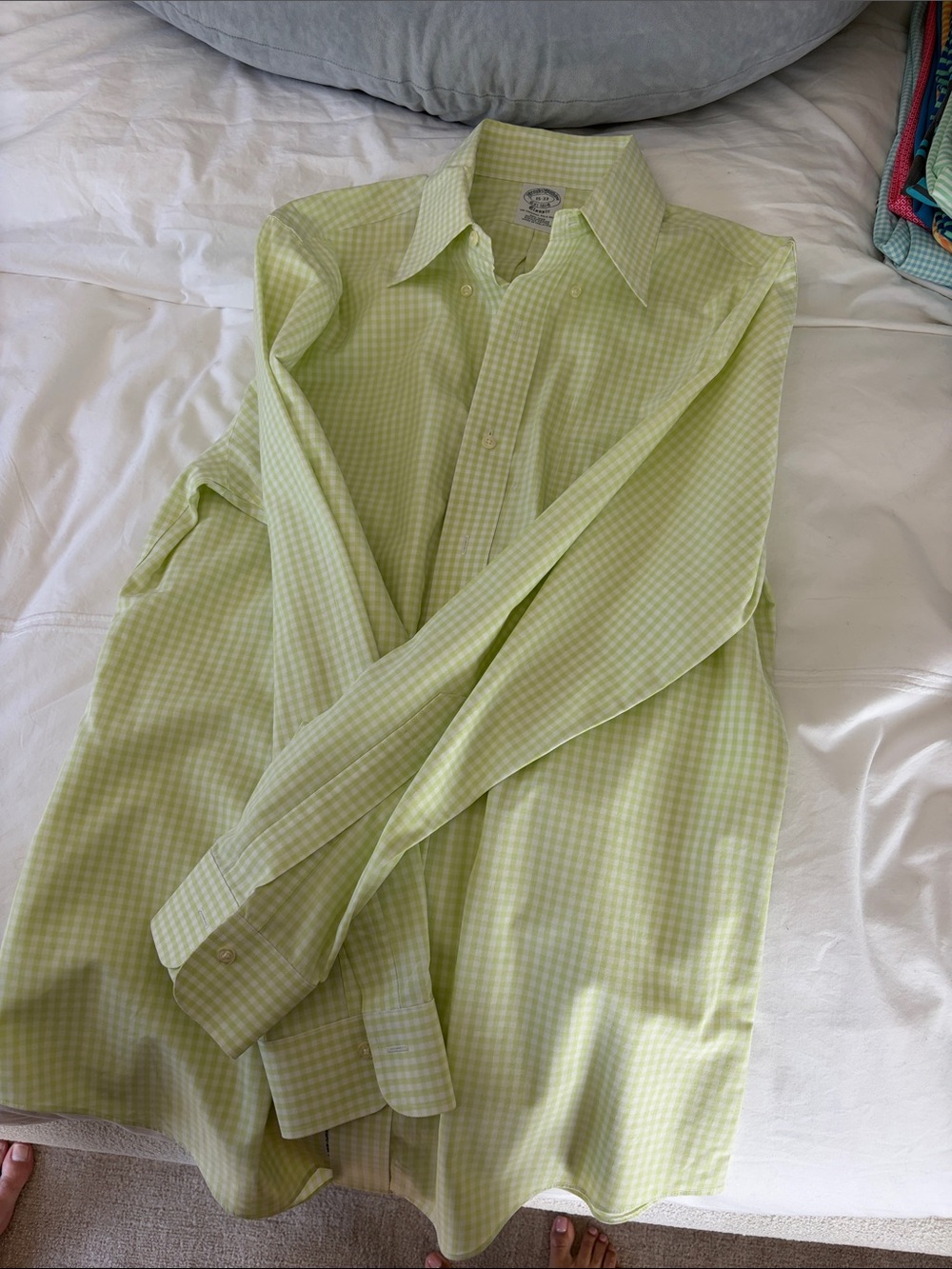 Brooks Brothers Classic Men's Light Green Gingham Dress Shirt